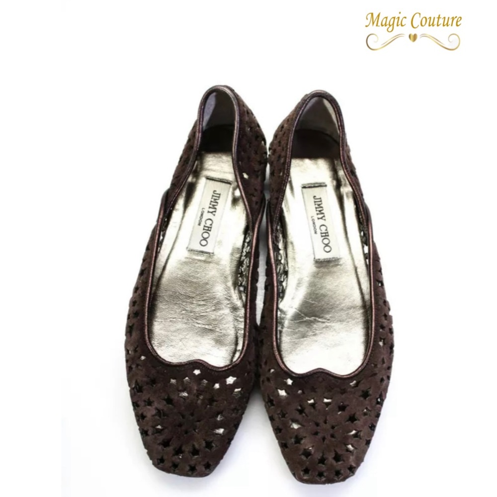 Jimmy Choo Laser Cut Brown Suede Ballet Flats🤍⭐️🤍